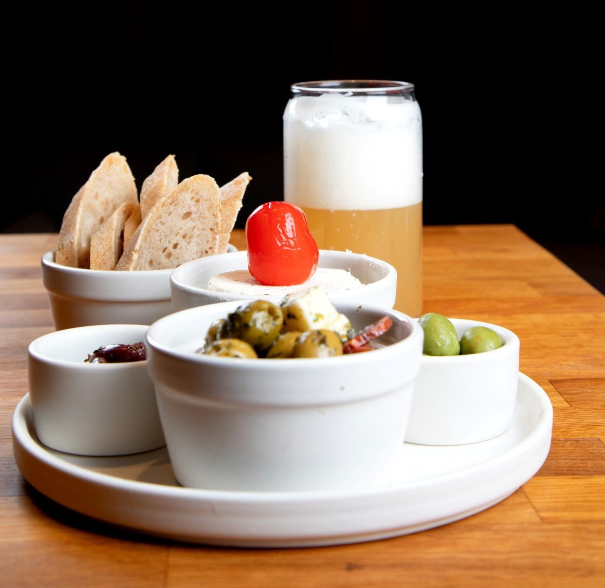 Food and beer spread